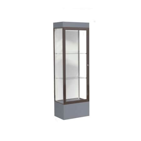 Waddell Display Case Of Ghent Edge Lighted Floor Case, White Back, Dark Bronze Frame, 12" Carbon Mesh Base, 24"W x 76"H x 20"D 93LFWH-BZ-CM
